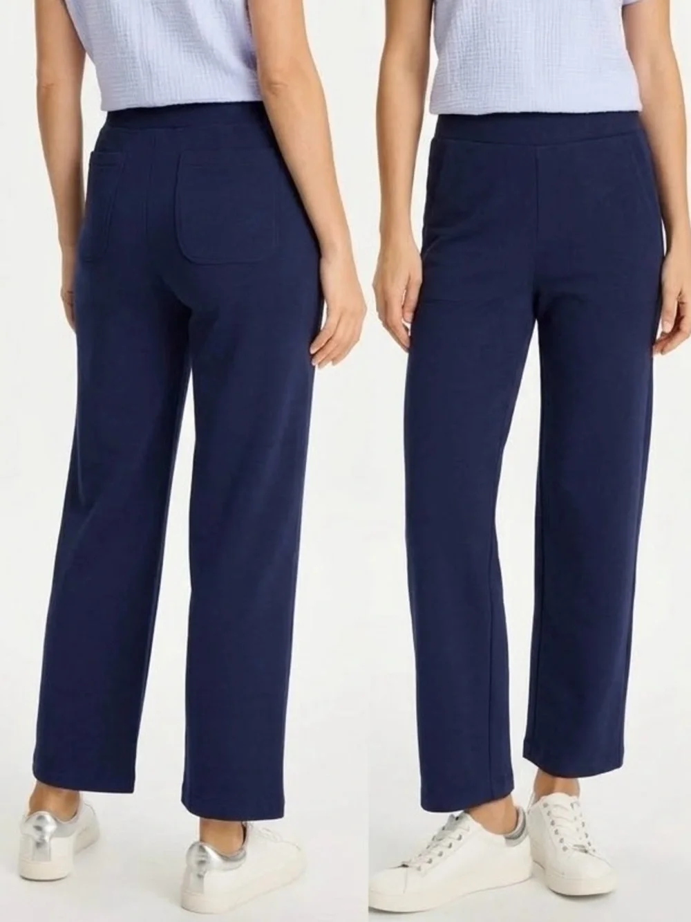 CHICO’S ZENERGY Knit Navy Blue Pull-On Straight-Leg Knit Ankle Pants — #159 LHP